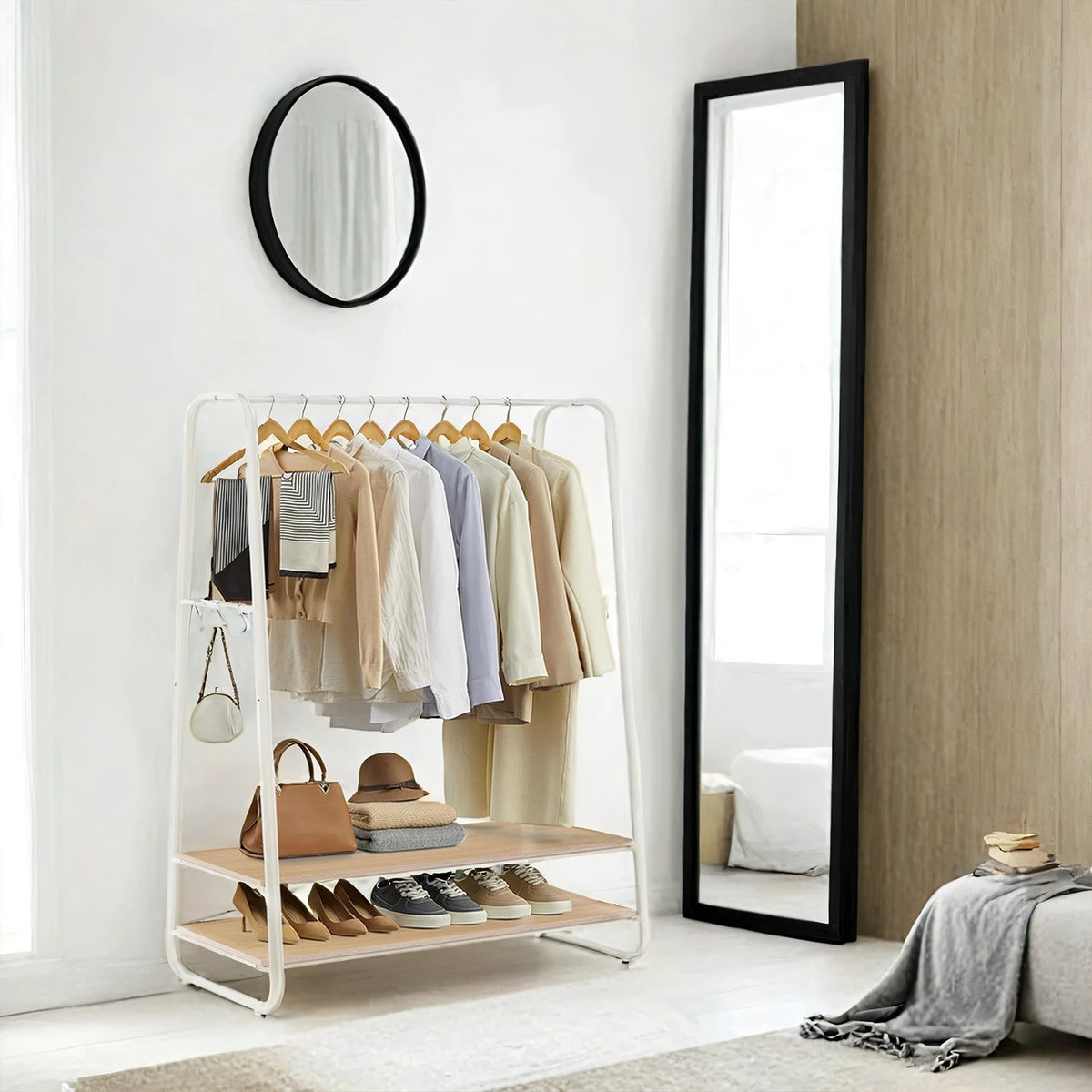 Clothes Rail, Clothes Rack with 2 Shelves, 6 S Hooks - image 2