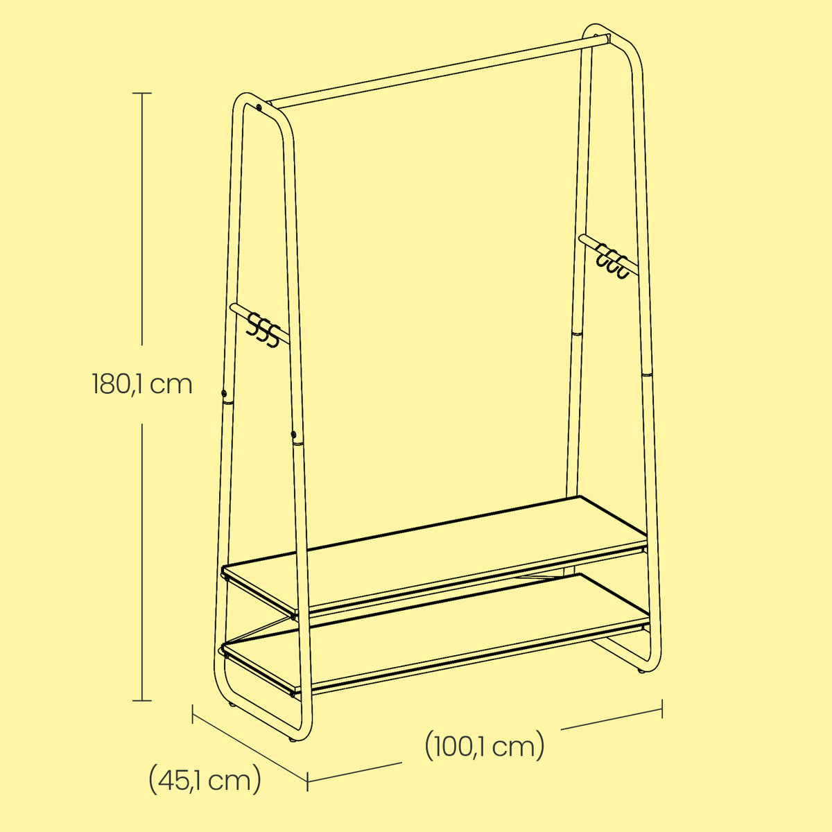 Clothes Rail, Clothes Rack with 2 Shelves, 6 S Hooks - image 4