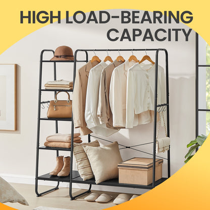Garment Rack with 5-Tier Shelves, Clothes Storage Rack, 6 Hooks, for Living Room or Bedroom, Brown and Black - image 17