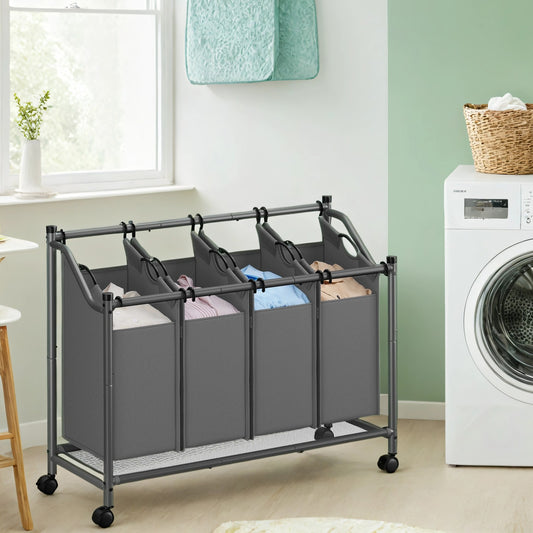 Mobile Laundry Organizer Cart With 4 Detachable Bags, Rolling Hamper Basket Trolley For Bedroom Bathroom - image 1
