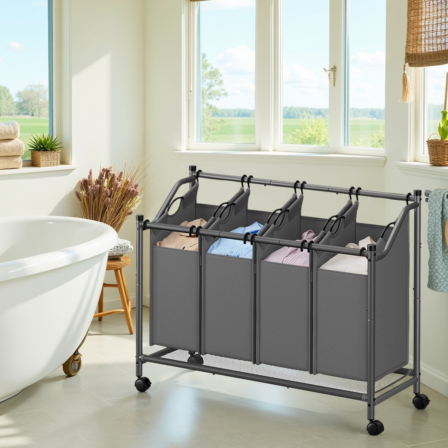 Mobile Laundry Organizer Cart With 4 Detachable Bags, Rolling Hamper Basket Trolley For Bedroom Bathroom - image 2