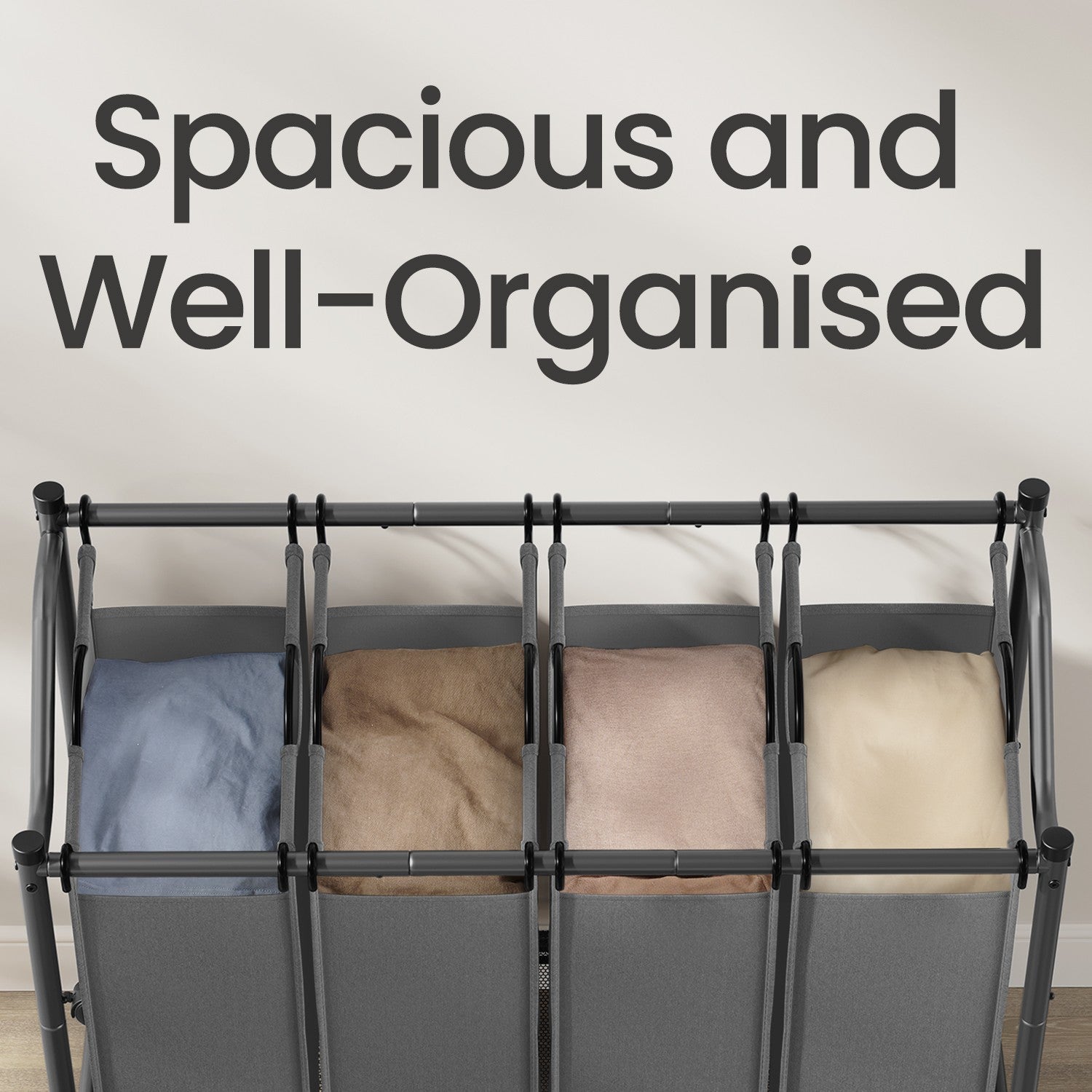 Mobile Laundry Organizer Cart With 4 Detachable Bags, Rolling Hamper Basket Trolley For Bedroom Bathroom - image 3
