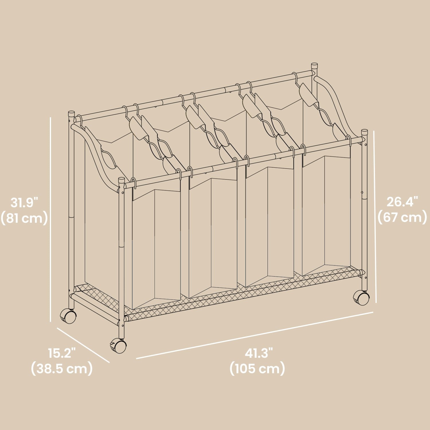 Mobile Laundry Organizer Cart With 4 Detachable Bags, Rolling Hamper Basket Trolley For Bedroom Bathroom - image 5