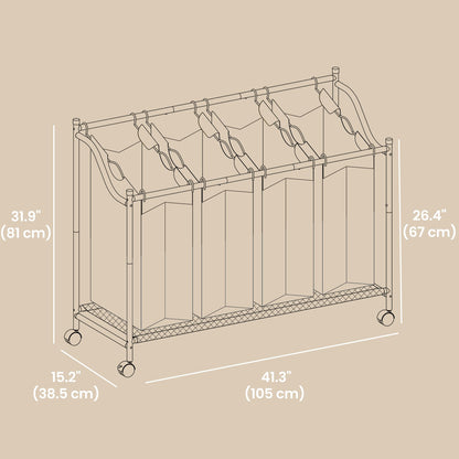 Mobile Laundry Organizer Cart With 4 Detachable Bags, Rolling Hamper Basket Trolley For Bedroom Bathroom - image 5