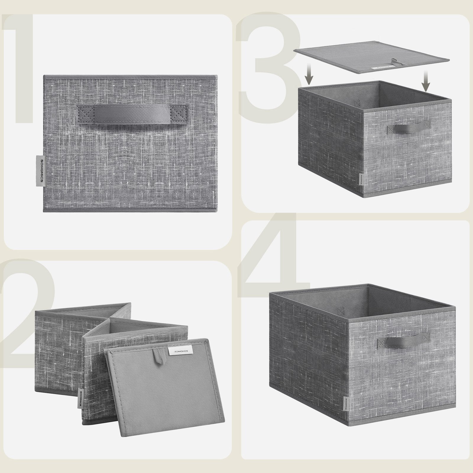 30 cm High Collapsible Storage Boxes Set of 3 Cattail Grey - image 29