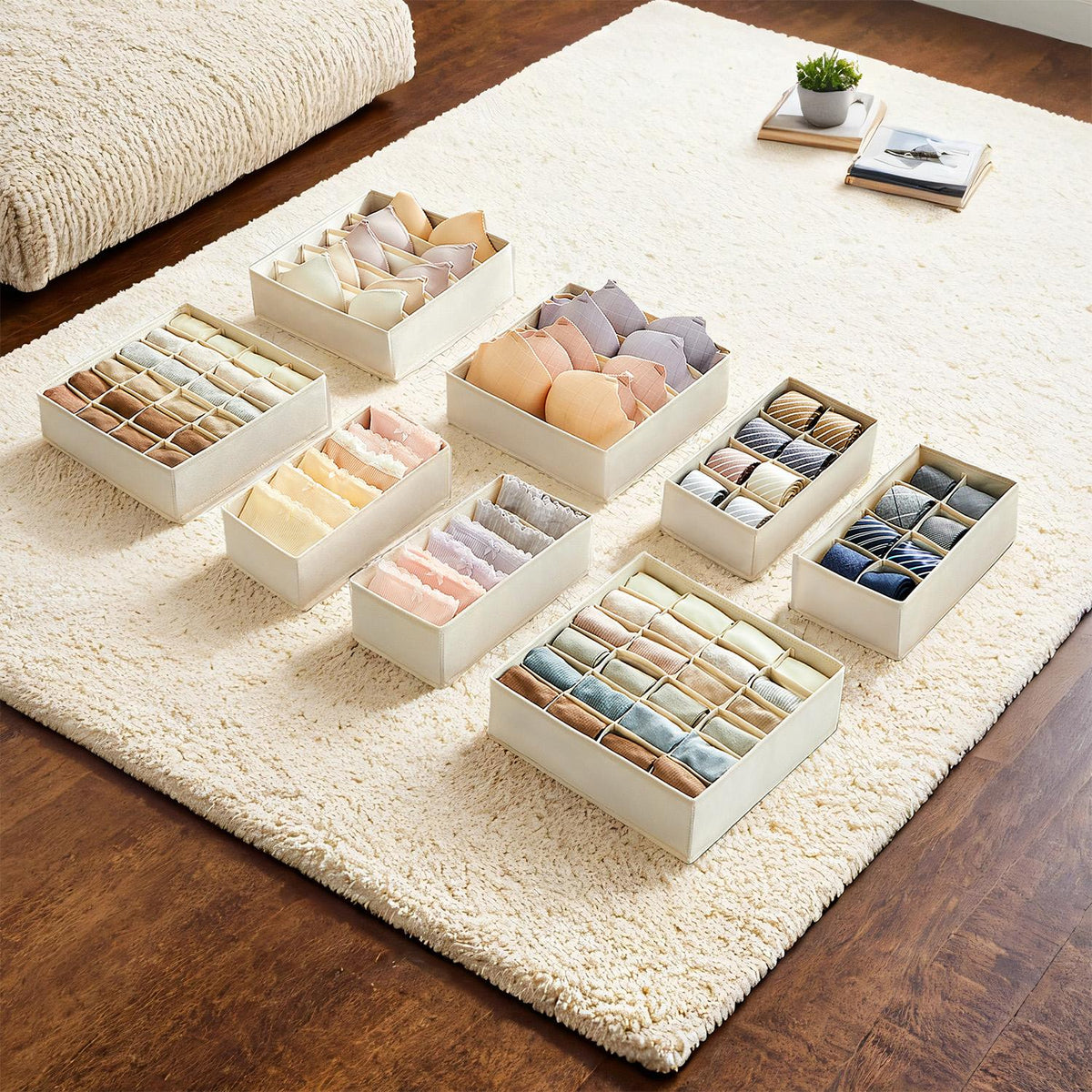 Set of 8 Underwear Organisers, Wardrobe Drawer Organiser, Beige - image 1