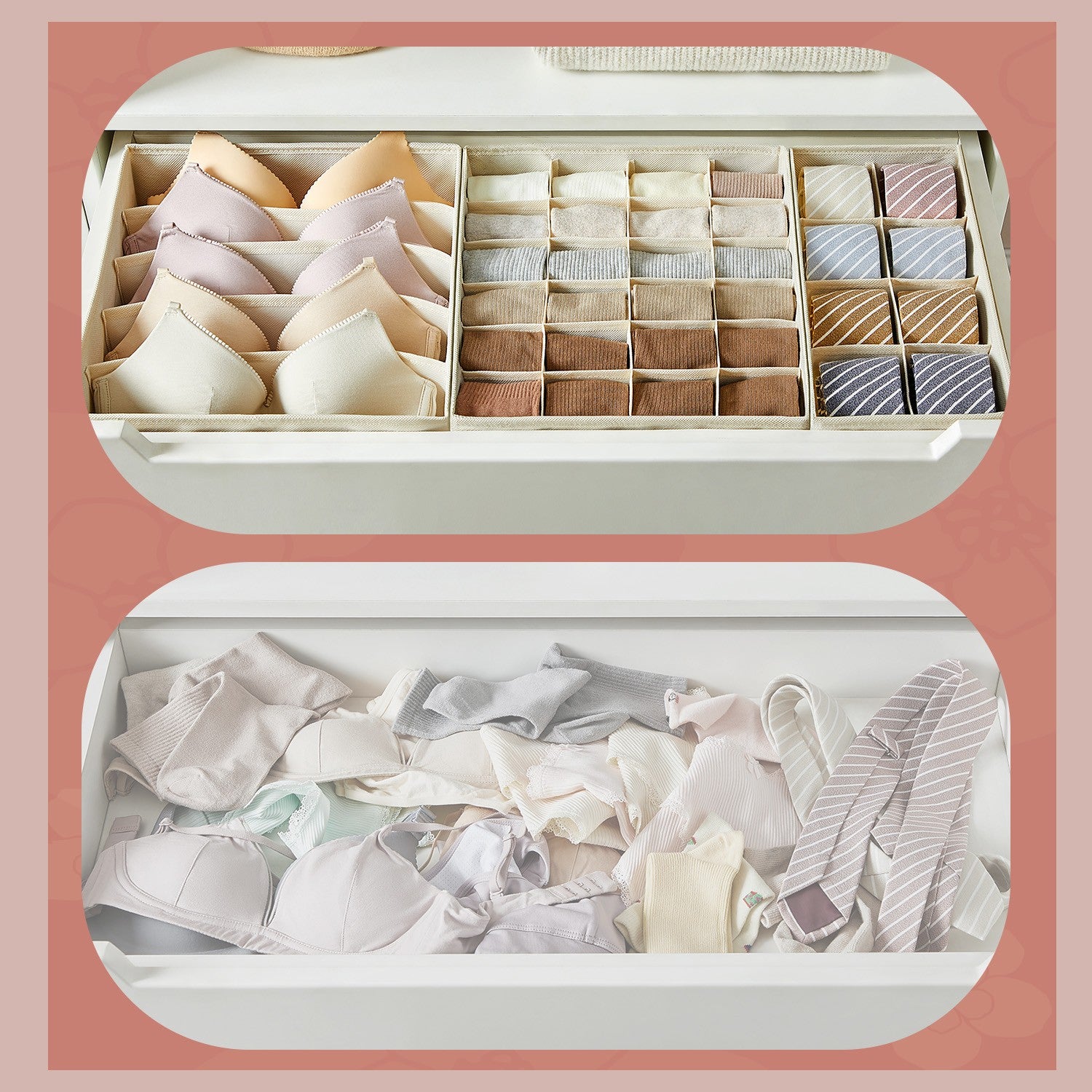 Set of 8 Underwear Organisers, Wardrobe Drawer Organiser, Beige - image 3