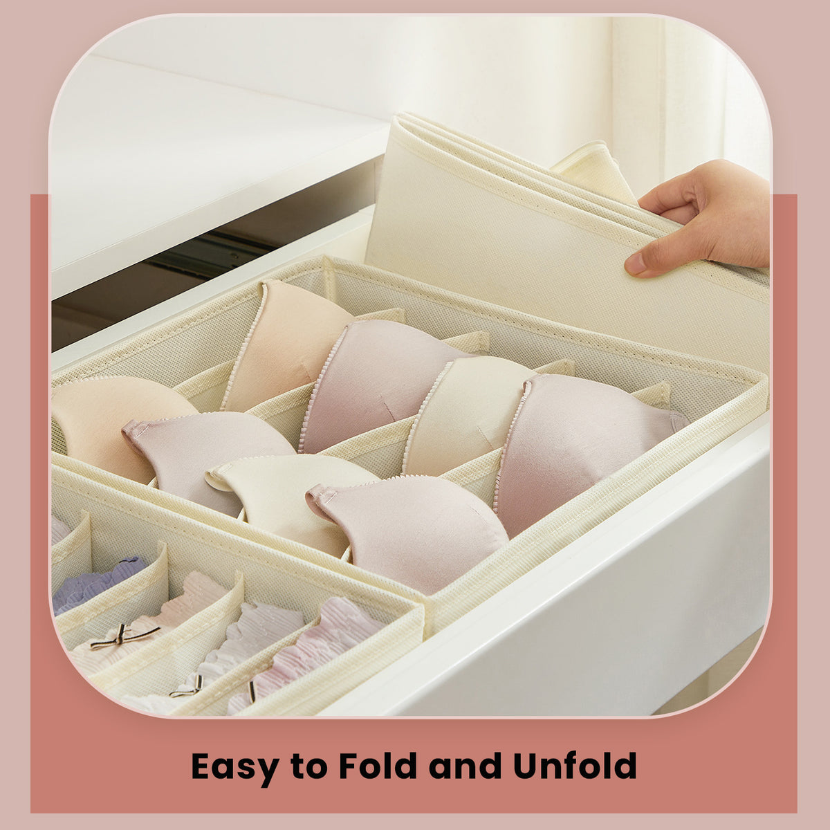 Set of 8 Underwear Organisers, Wardrobe Drawer Organiser, Beige - image 4