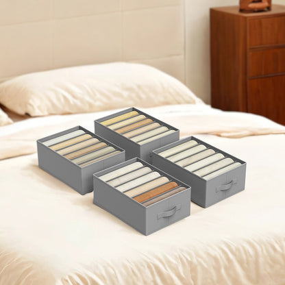Set of 4 Wardrobe Clothes Organizers, 6-Compartment Foldable Drawer Organizers, Gray - image 3