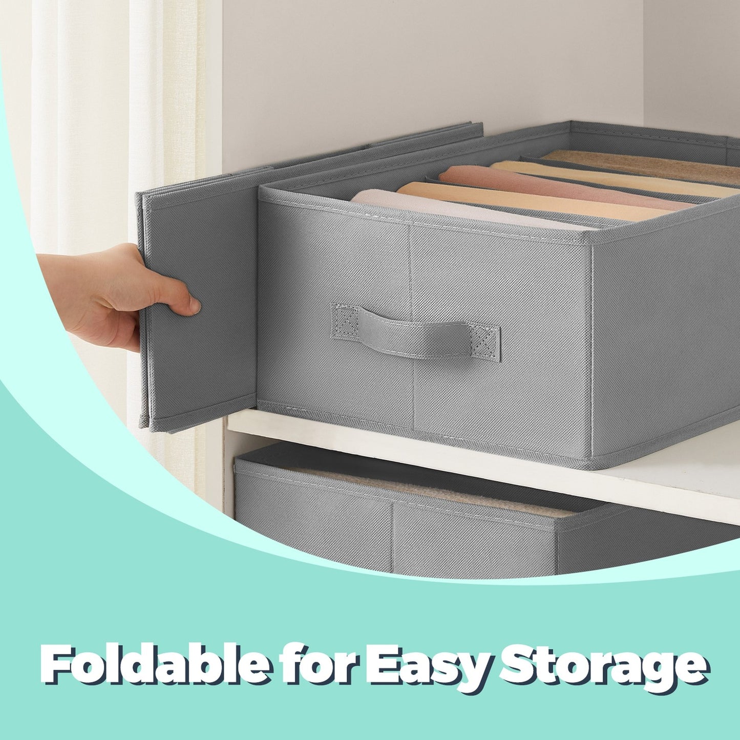 Set of 4 Wardrobe Clothes Organizers, 6-Compartment Foldable Drawer Organizers, Gray - image 4