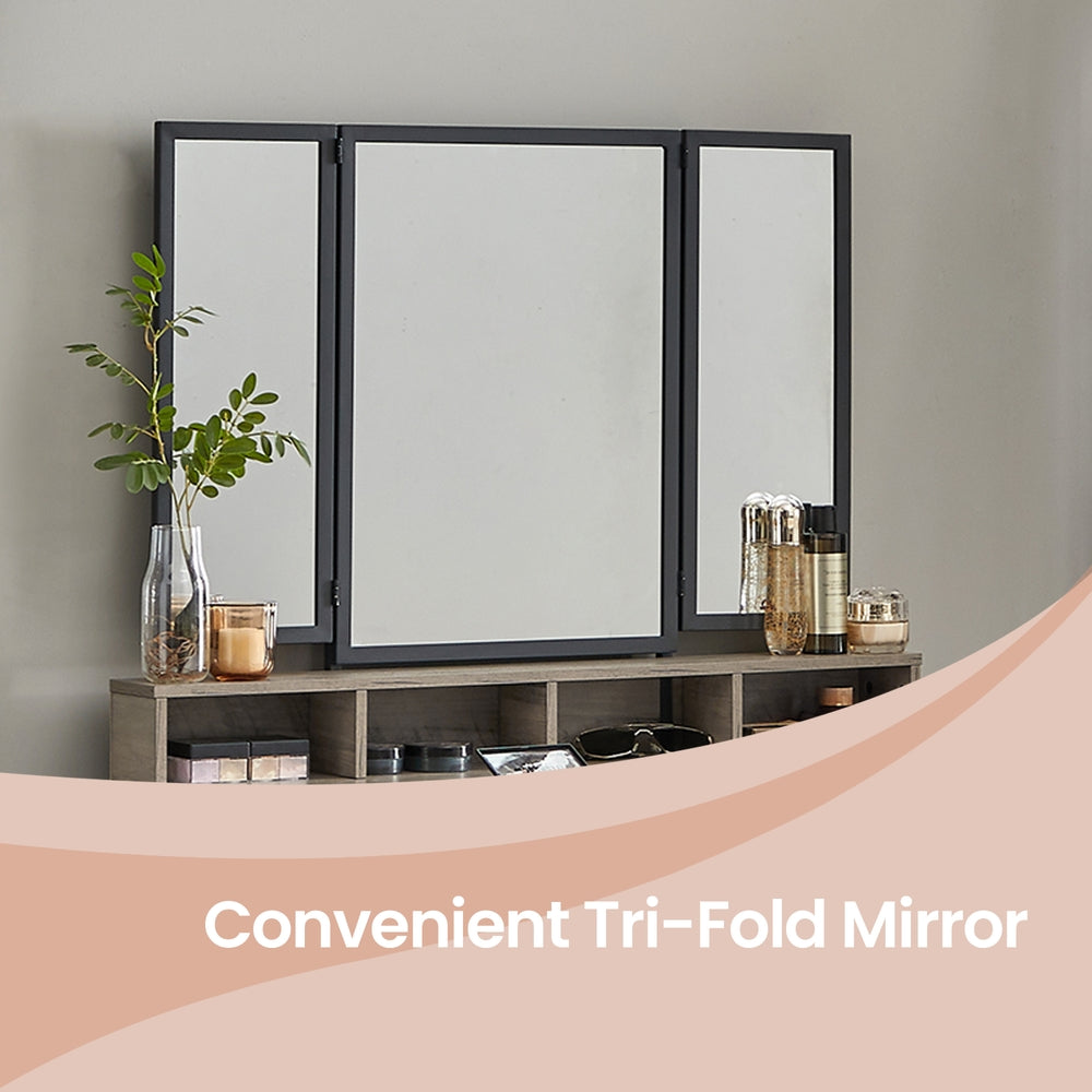Makeup Vanity Desk with Tri-Fold Mirror, 3 Drawers and Stool, Dressing Table for Bedroom - image 6