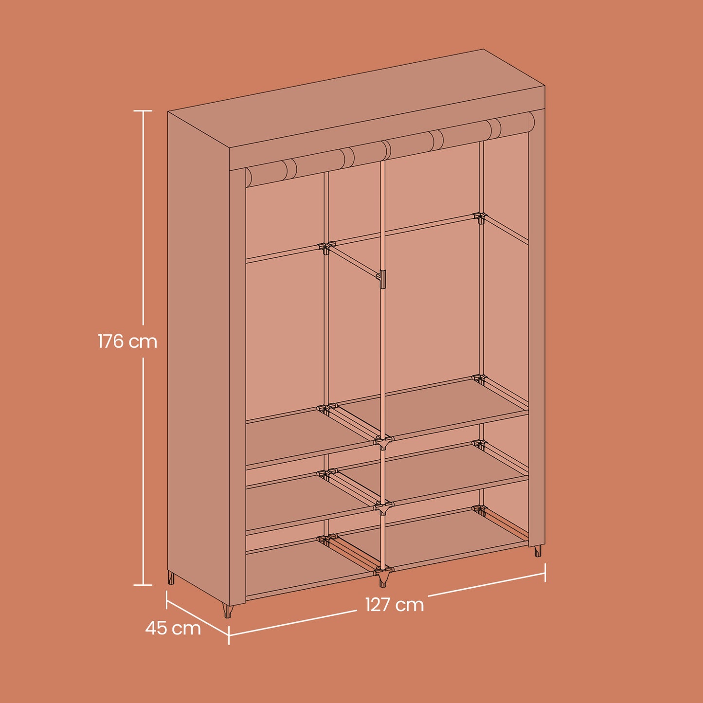 Clothes Wardrobe, Portable Closet, 2 Hanging Rails - image 6