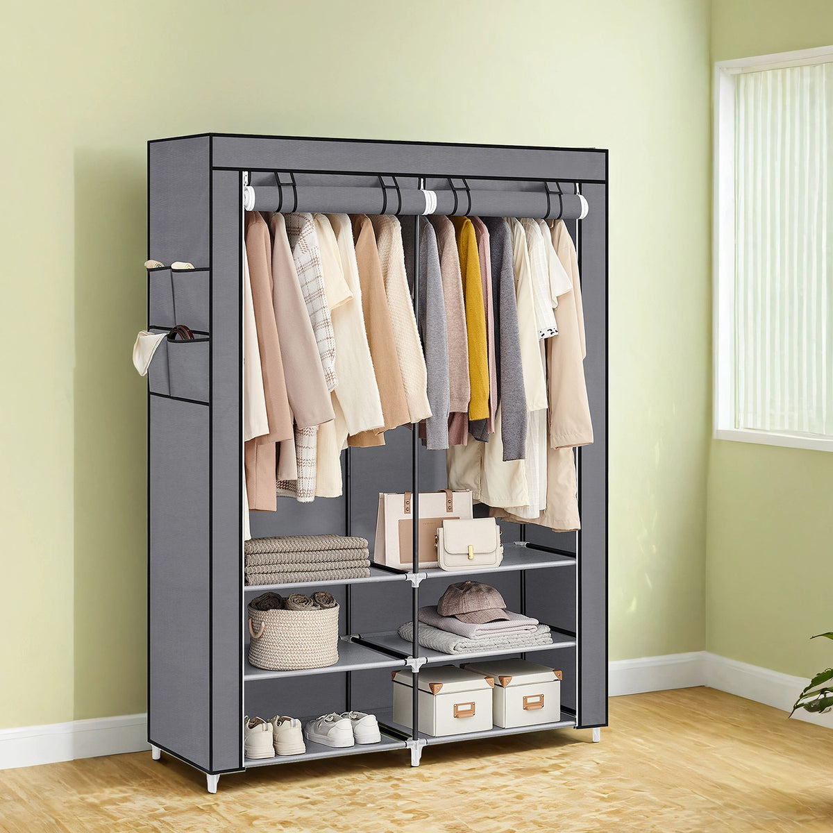 Clothes Wardrobe, Portable Closet, 2 Hanging Rails - image 1