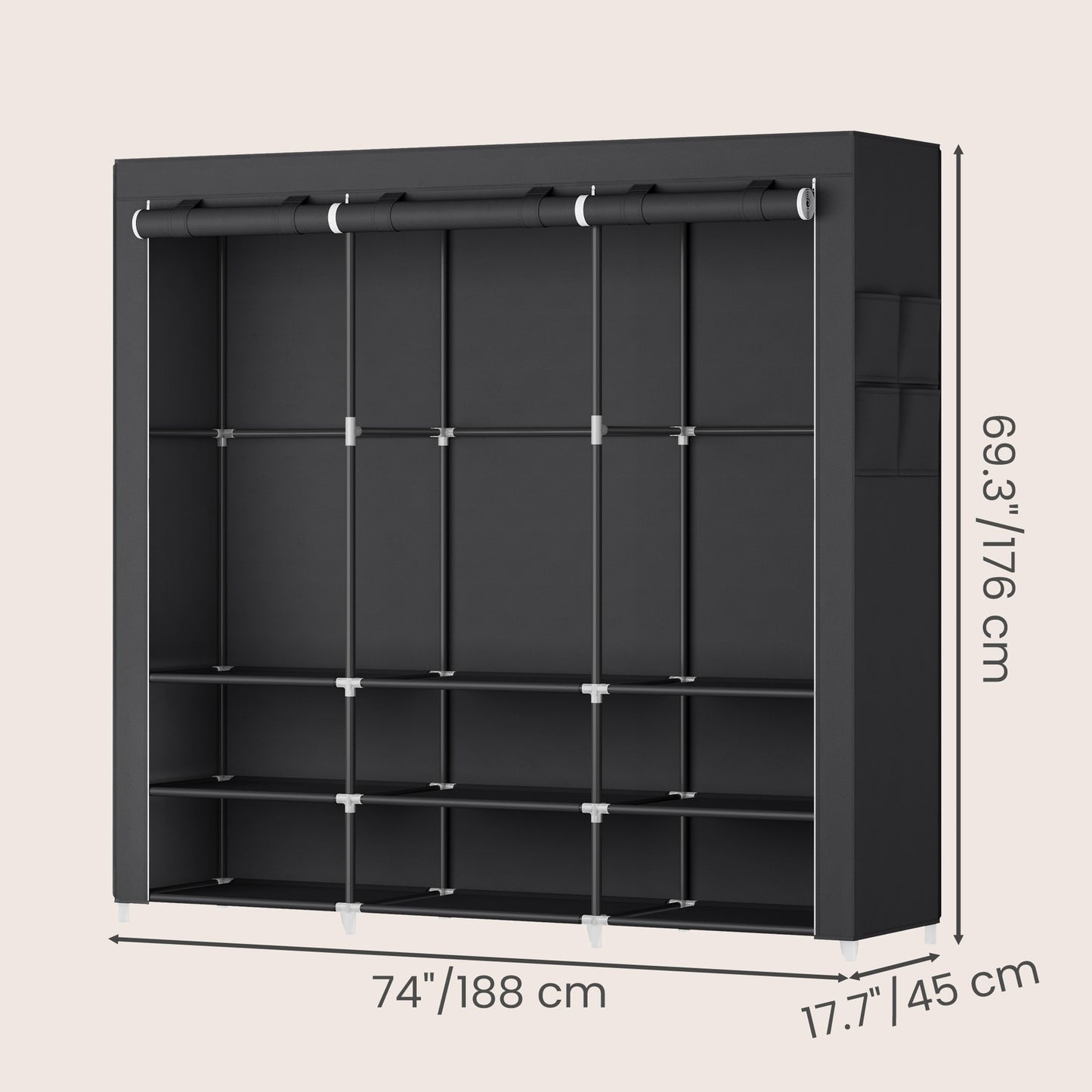 Clothes Wardrobe, Portable Closet, 2 Hanging Rails - image 14
