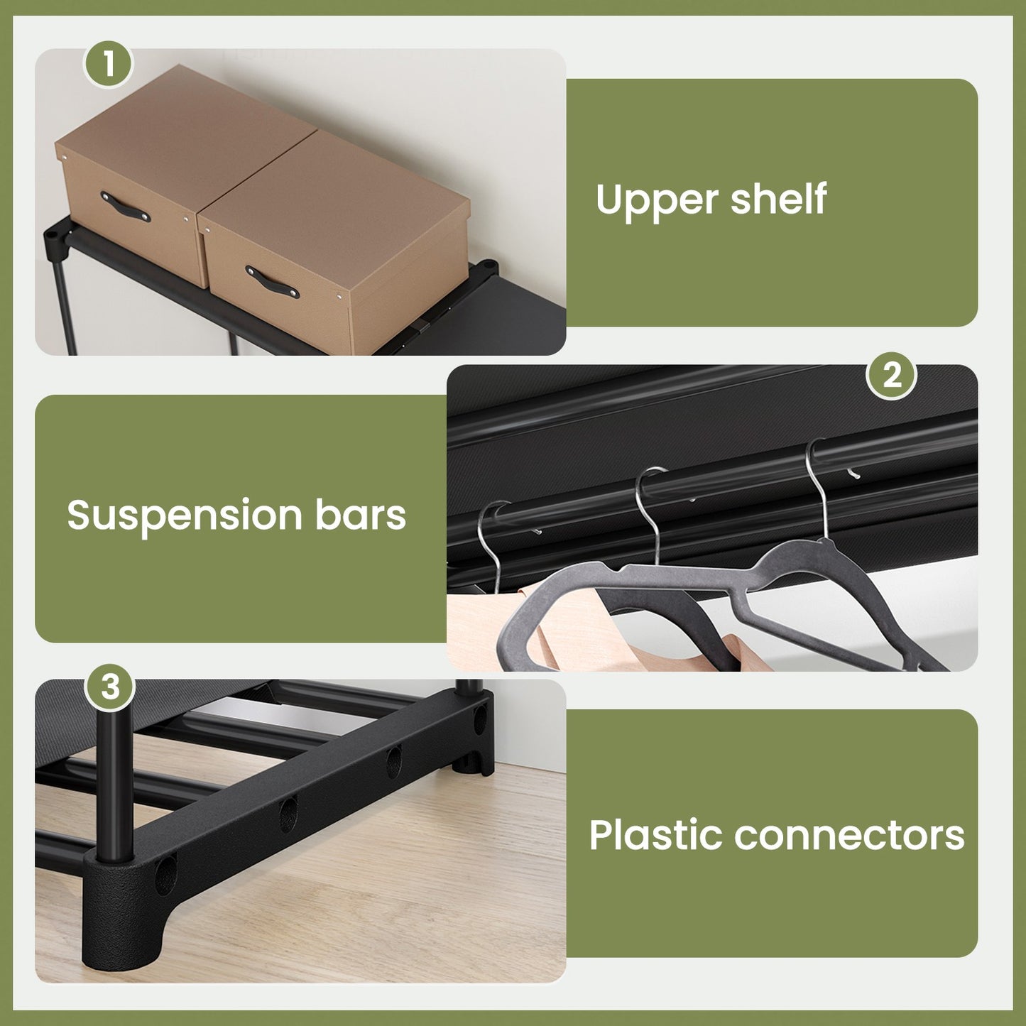 Portable Open Wardrobe, Clothes Rack, Freestanding Wardrobe with Clothes Rails and Fabric Shelves for Bedroom - image 8
