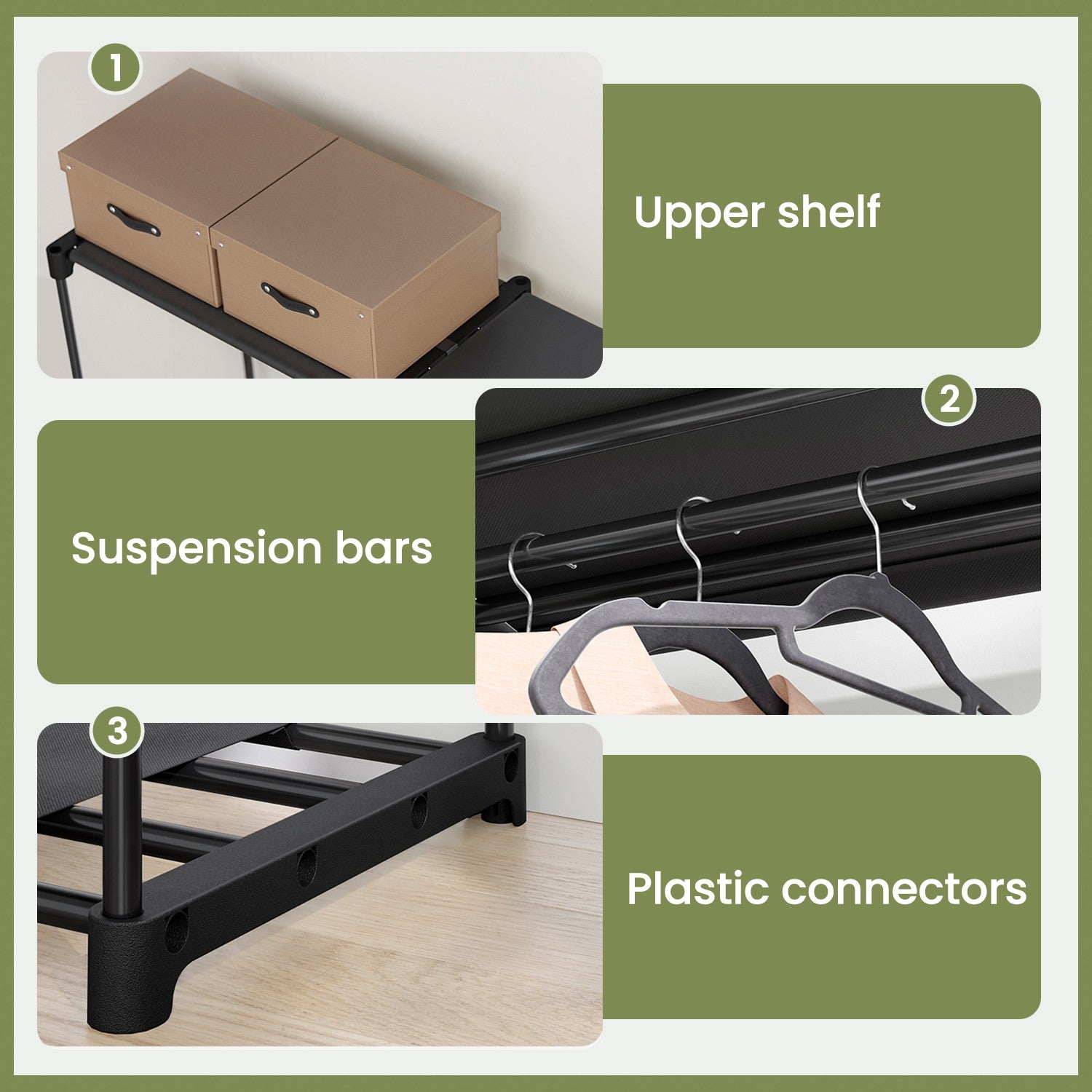 Portable Open Wardrobe, Clothes Rack, Freestanding Wardrobe with Clothes Rails and Fabric Shelves for Bedroom - image 8