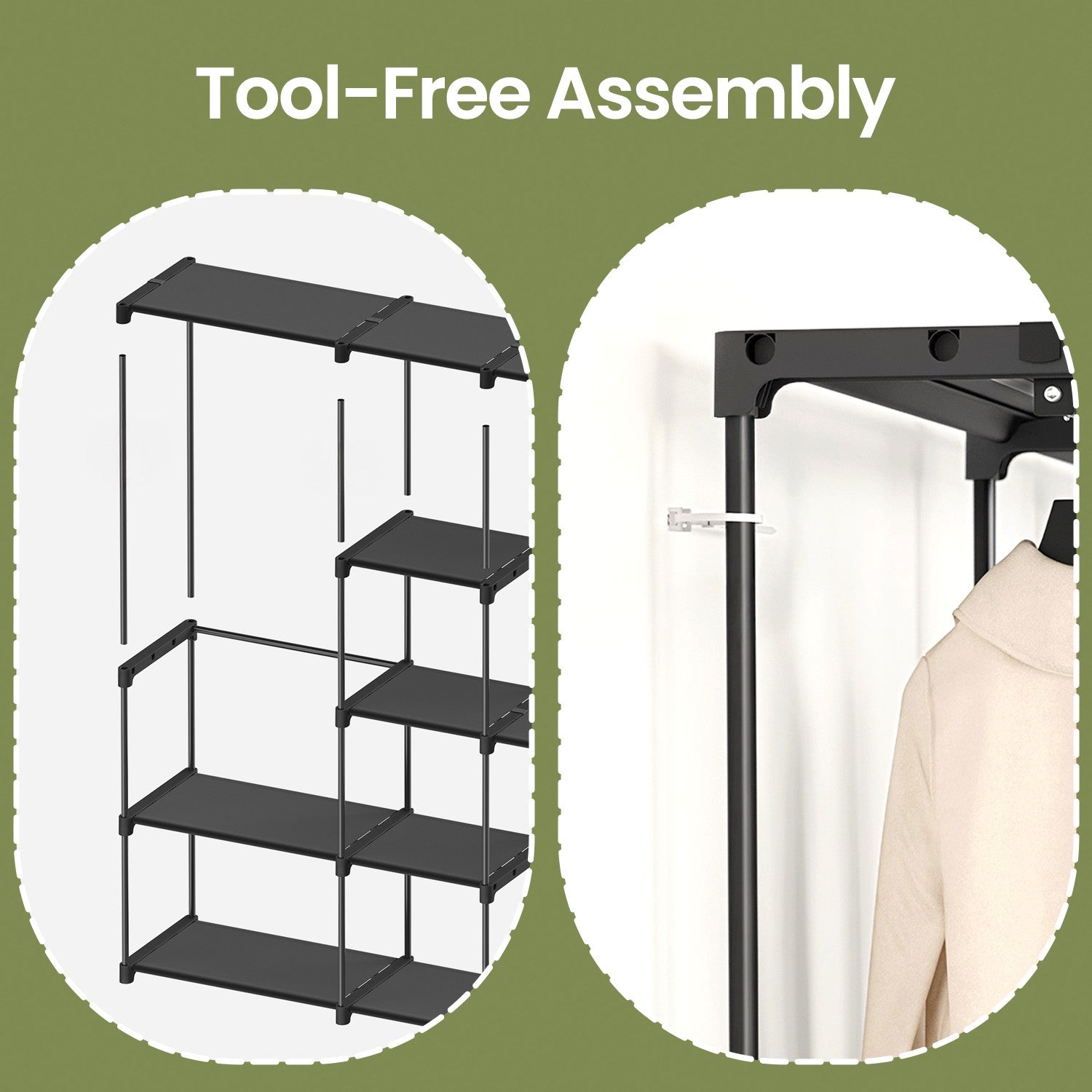 Portable Open Wardrobe, Clothes Rack, Freestanding Wardrobe with Clothes Rails and Fabric Shelves for Bedroom - image 9