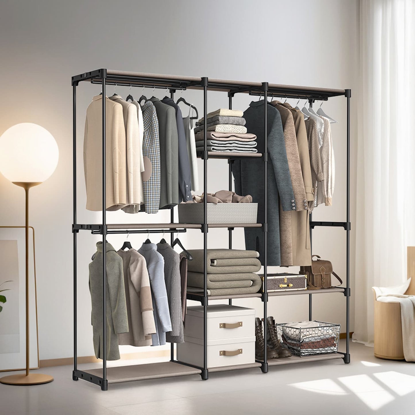 Portable Open Wardrobe, Clothes Rack, Freestanding Wardrobe with Clothes Rails and Fabric Shelves for Bedroom - image 2