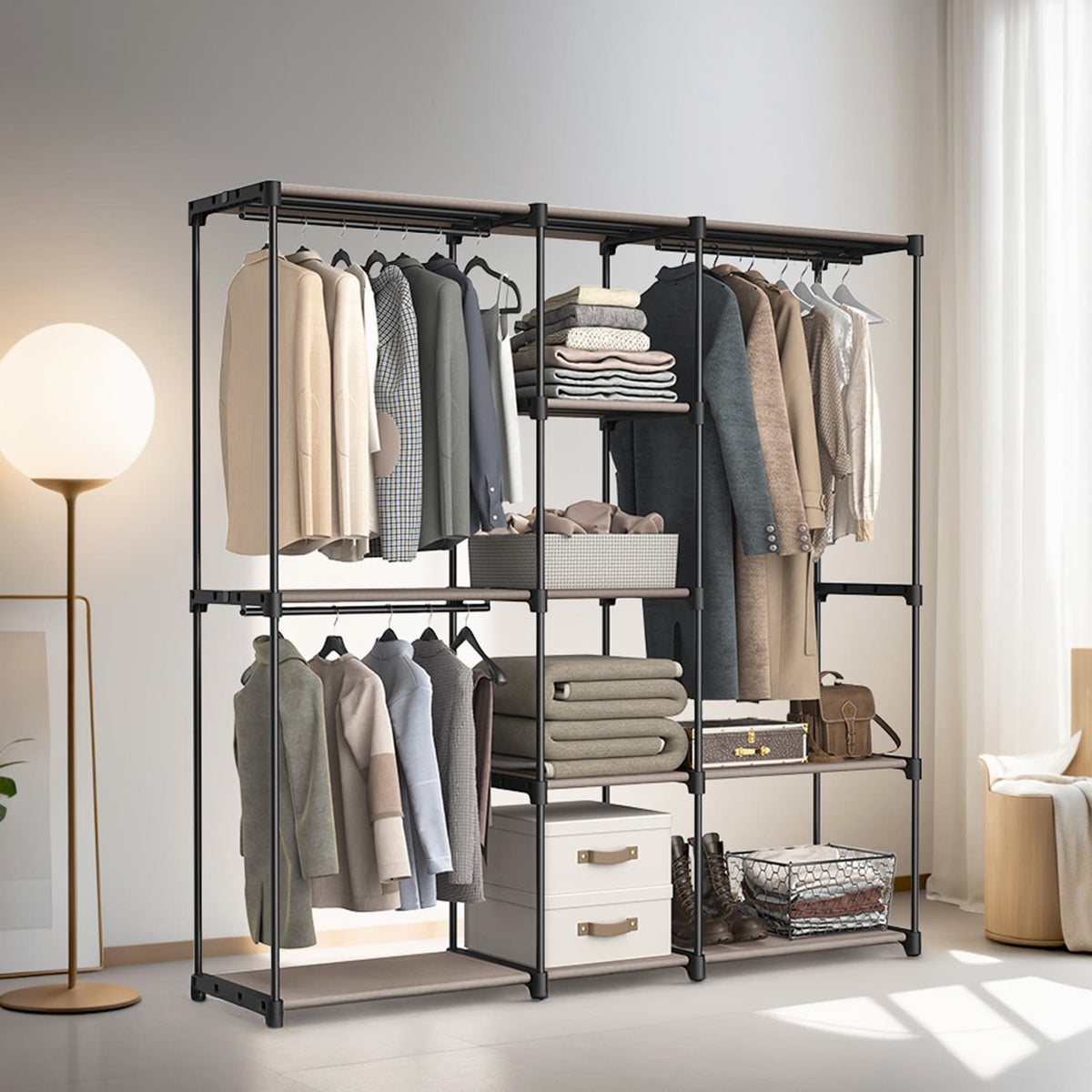 Portable Open Wardrobe, Clothes Rack, Freestanding Wardrobe with Clothes Rails and Fabric Shelves for Bedroom - image 2