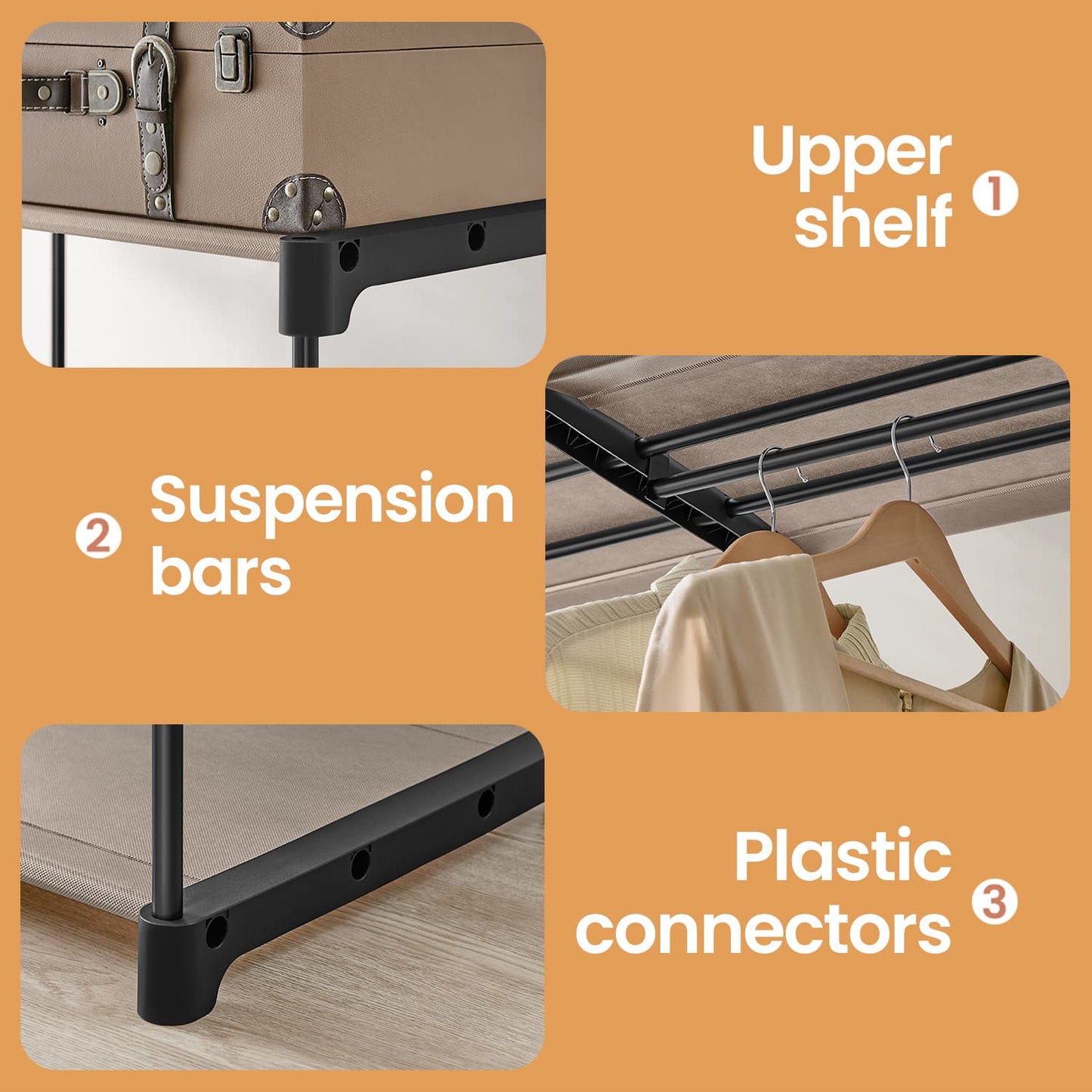 Portable Open Wardrobe, Clothes Rack, Freestanding Wardrobe with Clothes Rails and Fabric Shelves for Bedroom - image 3