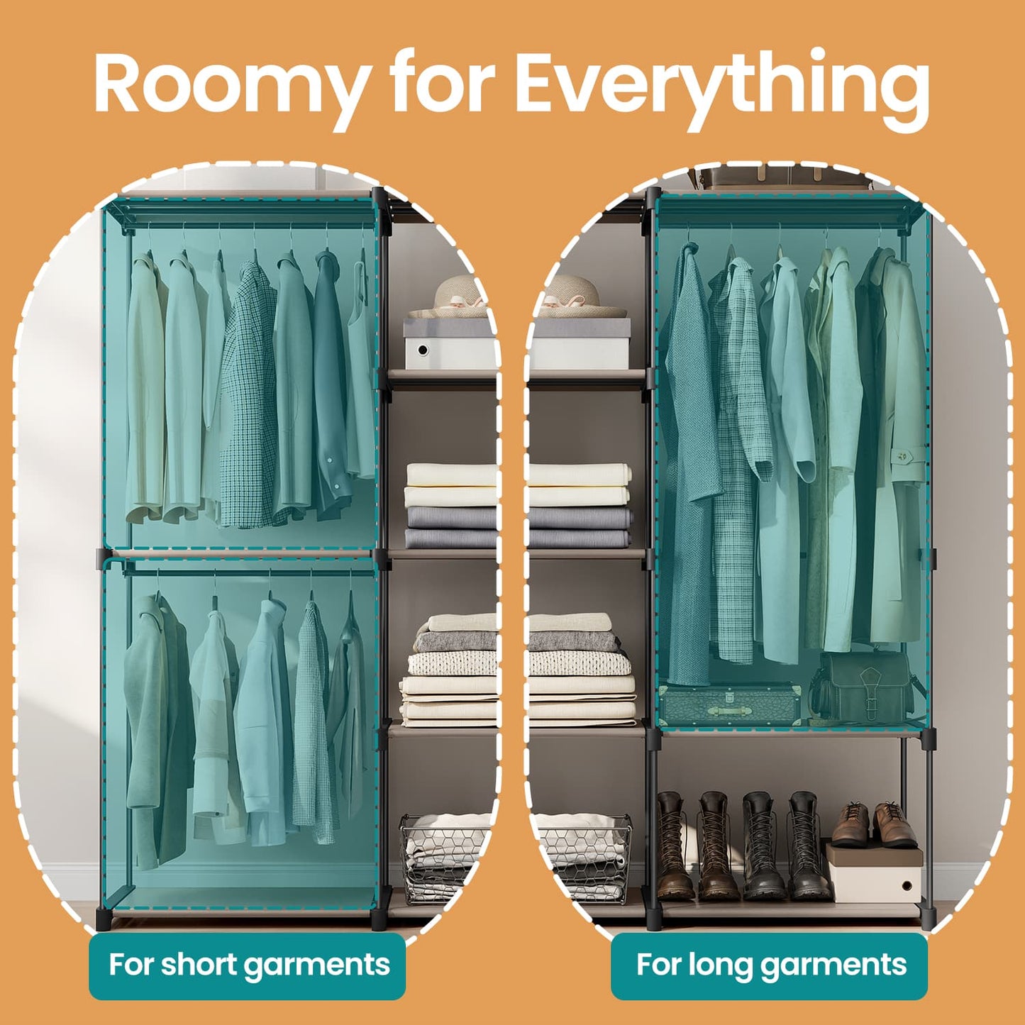 Portable Open Wardrobe, Clothes Rack, Freestanding Wardrobe with Clothes Rails and Fabric Shelves for Bedroom - image 4