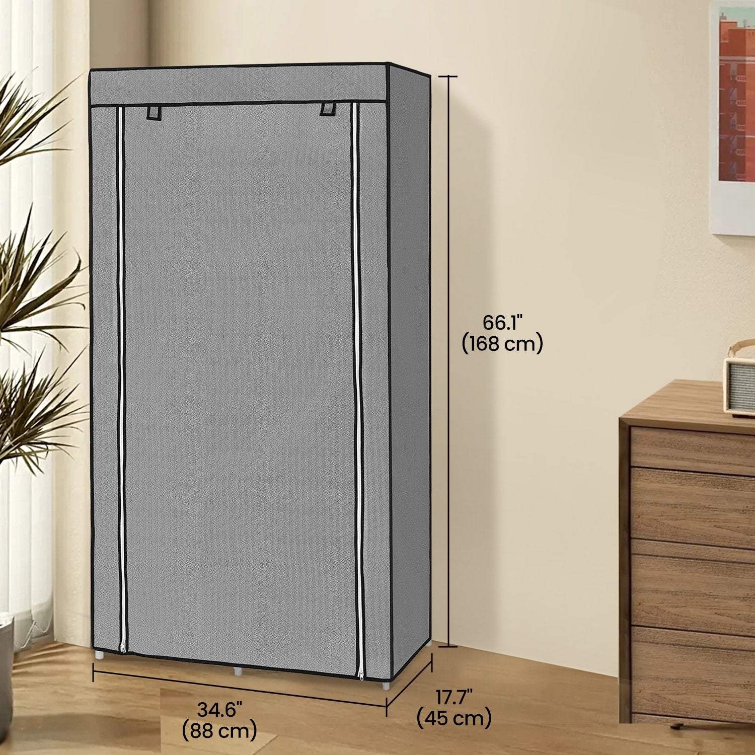 Portable Closet, Wardrobe Closet Organiser with Non-Woven Fabric Cover, Hanging Rods and Shelves - image 1