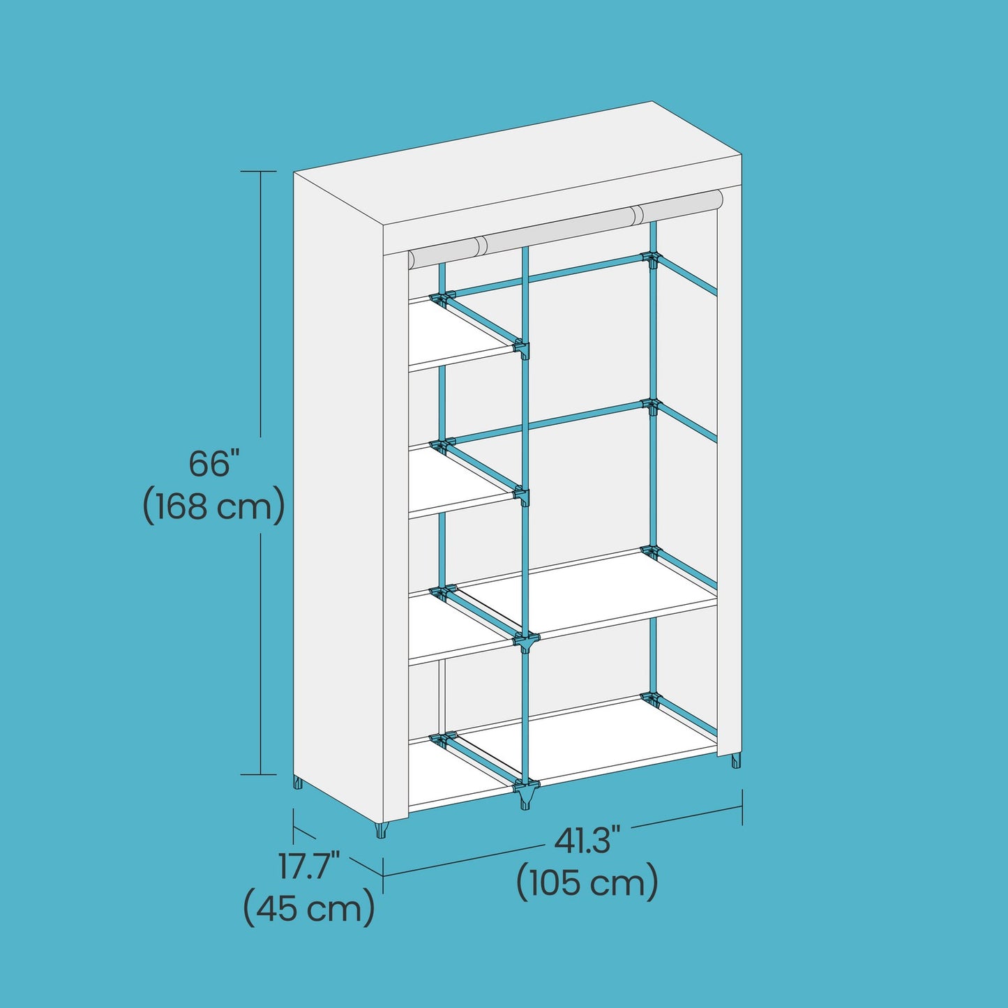Portable Closet Organizer with 6 Shelves And Hanging Rail, Non-Woven Fabric Storage Cabinet With Metal Frame - image 3