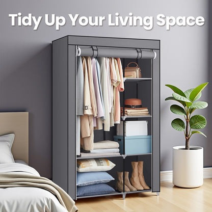 Portable Closet Organizer with 6 Shelves And Hanging Rail, Non-Woven Fabric Storage Cabinet With Metal Frame - image 4