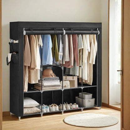Portable Closet, Wardrobe Closet Organiser with Cover, 4 Hanging Rods and Shelves - image 14