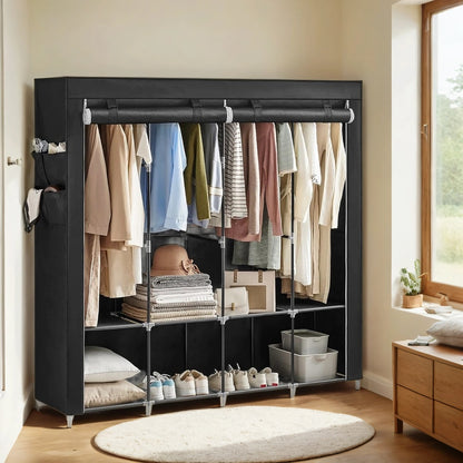Portable Closet, Wardrobe Closet Organiser with Cover, 4 Hanging Rods and Shelves - image 15