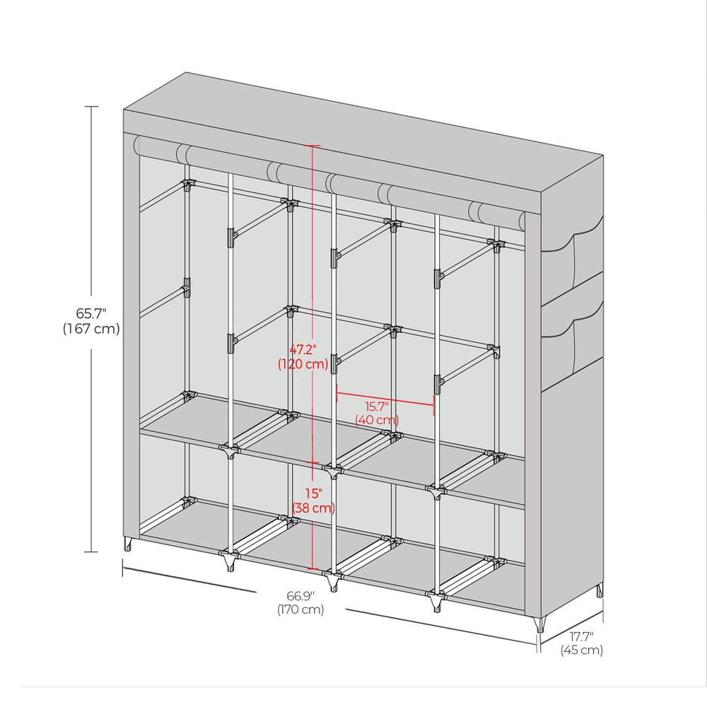 Portable Closet, Wardrobe Closet Organiser with Cover, 4 Hanging Rods and Shelves - image 17