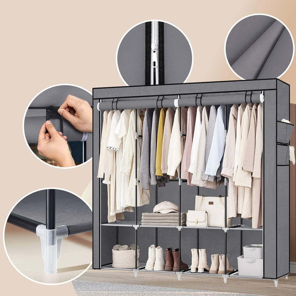 Portable Closet, Wardrobe Closet Organiser with Cover, 4 Hanging Rods and Shelves - image 2