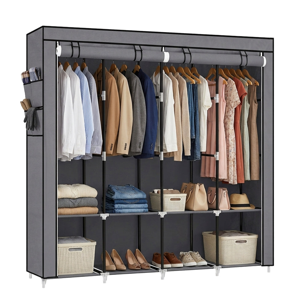 Portable Closet, Wardrobe Closet Organiser with Cover, 4 Hanging Rods and Shelves - image 7