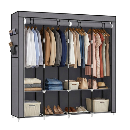 Portable Closet, Wardrobe Closet Organiser with Cover, 4 Hanging Rods and Shelves - image 7