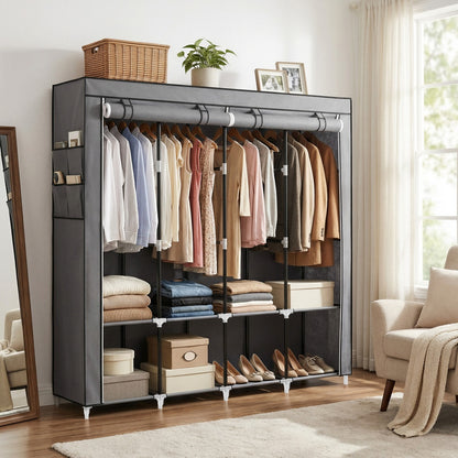 Portable Closet, Wardrobe Closet Organiser with Cover, 4 Hanging Rods and Shelves - image 8