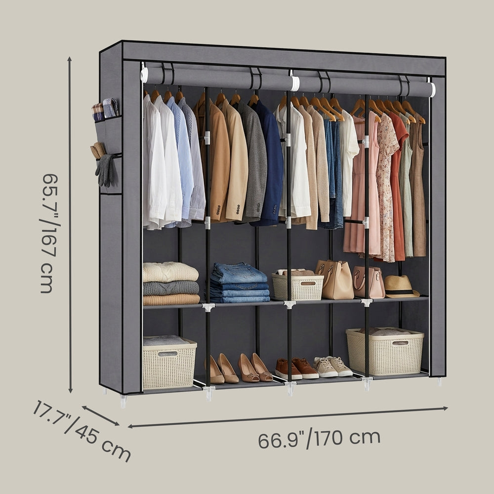 Portable Closet, Wardrobe Closet Organiser with Cover, 4 Hanging Rods and Shelves - image 10