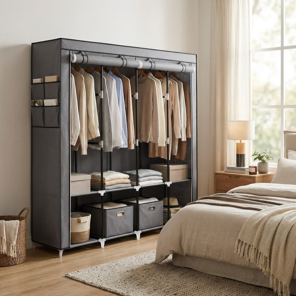 Portable Closet, Wardrobe Closet Organiser with Cover, 4 Hanging Rods and Shelves - image 11