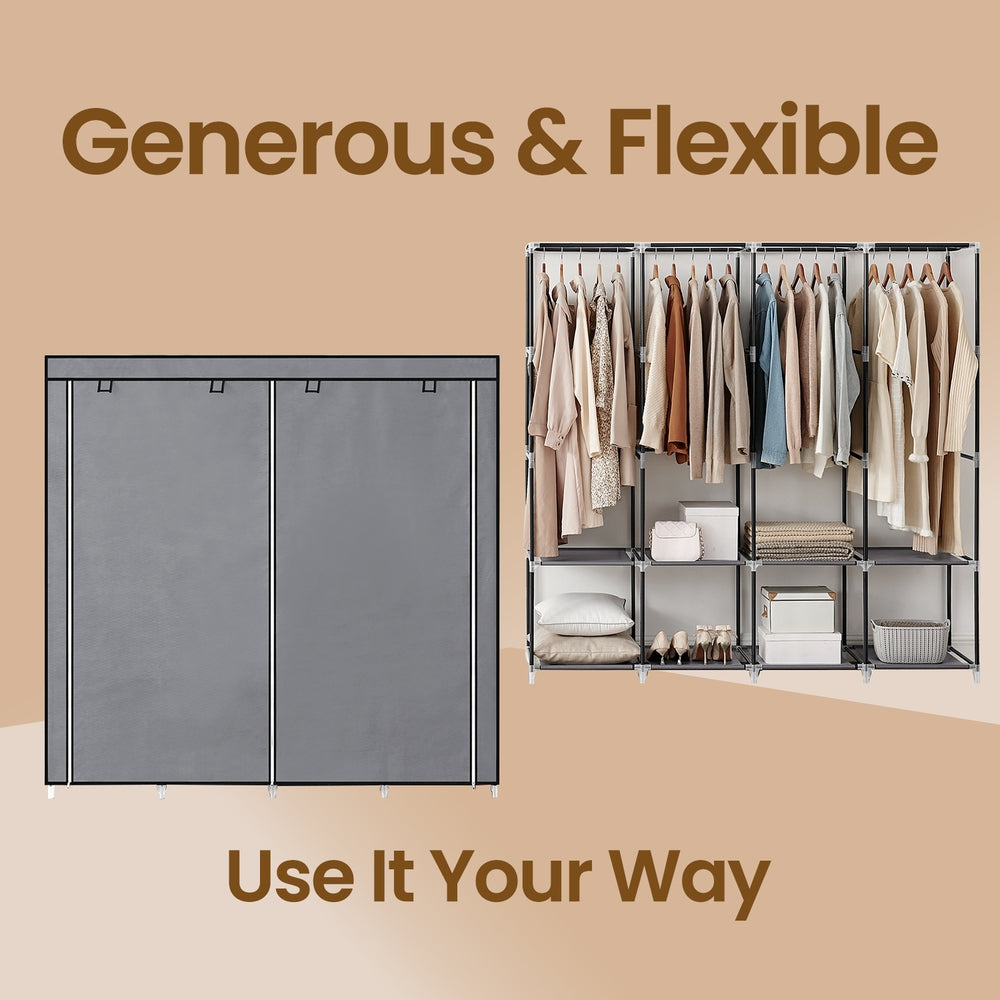 Portable Closet, Wardrobe Closet Organiser with Cover, 4 Hanging Rods and Shelves - image 12