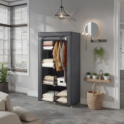 Portable Closet, Wardrobe Closet Organiser with Non-Woven Fabric Cover, Hanging Rods and Shelves - image 2
