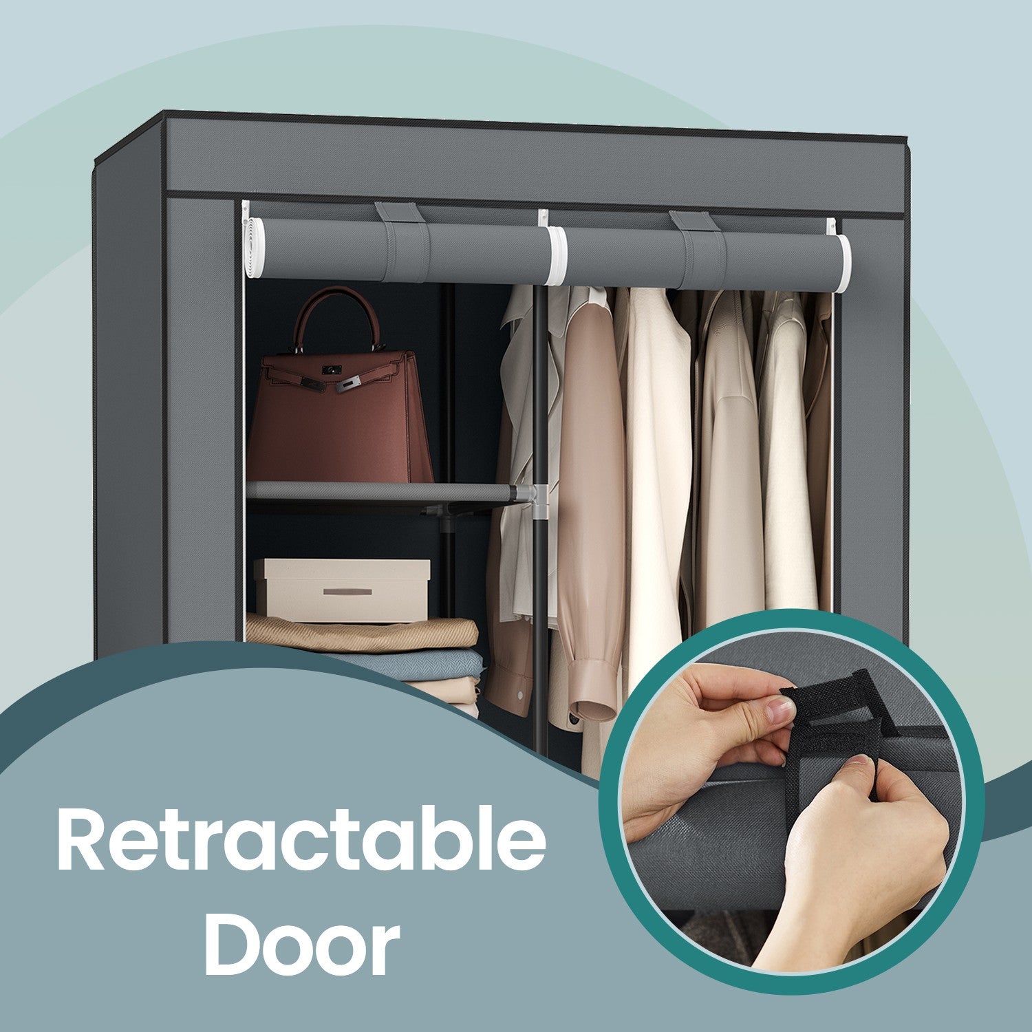 Portable Closet, Wardrobe Closet Organiser with Non-Woven Fabric Cover, Hanging Rods and Shelves - image 3