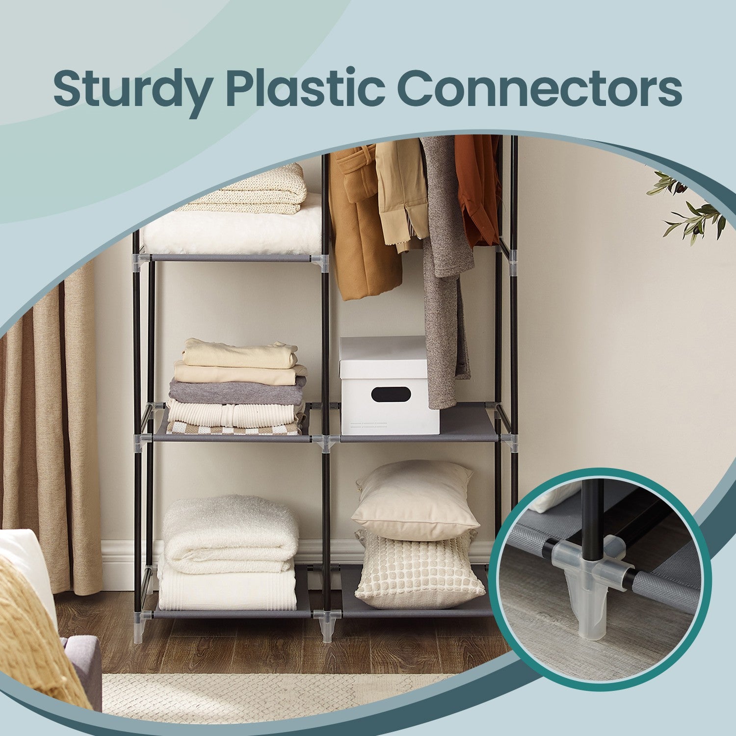 Portable Closet, Wardrobe Closet Organiser with Non-Woven Fabric Cover, Hanging Rods and Shelves - image 4