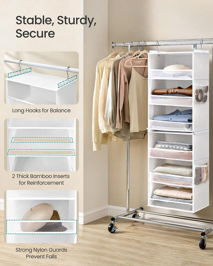 Hanging Wardrobe Organiser 6-Tier Separable Foldable Cloud White - image 4