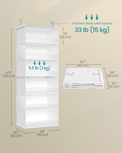 Hanging Wardrobe Organiser 6-Tier Separable Foldable Cloud White - image 6