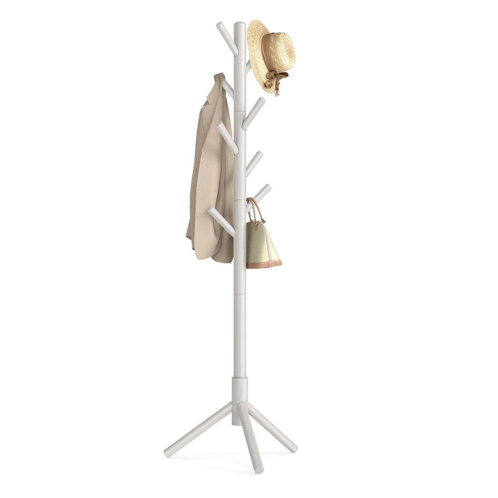 Standing Coat Rack, 8 Hooks, Cappuccino Beige - image 1