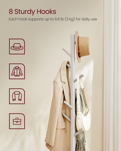Standing Coat Rack, 8 Hooks, Cappuccino Beige - image 3