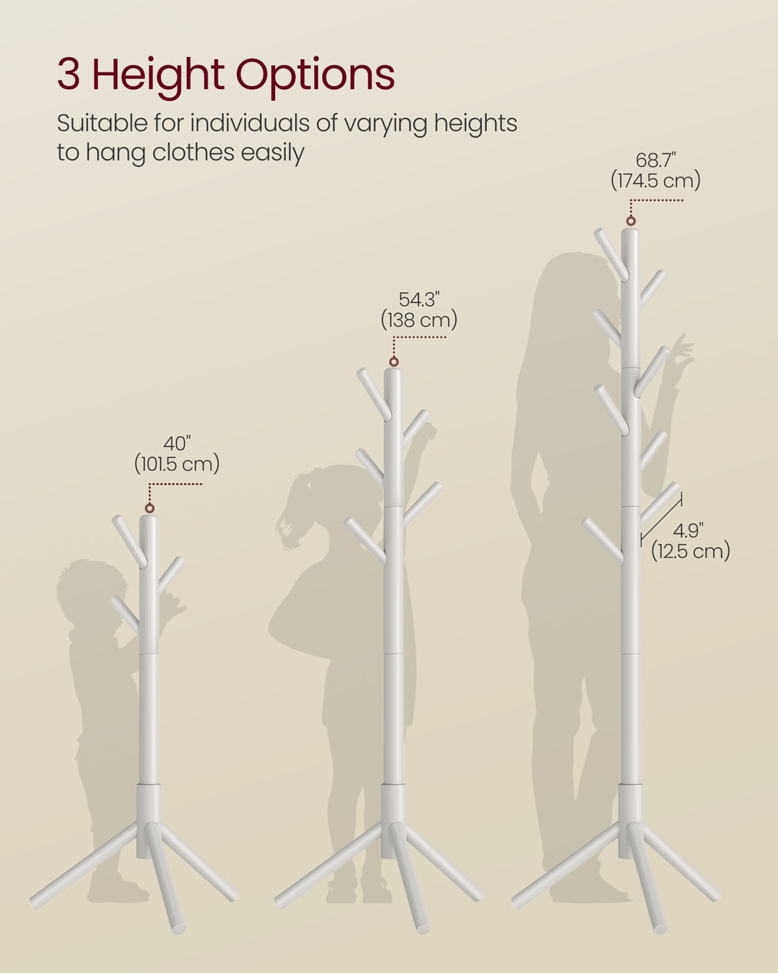 Standing Coat Rack, 8 Hooks, Cappuccino Beige - image 5