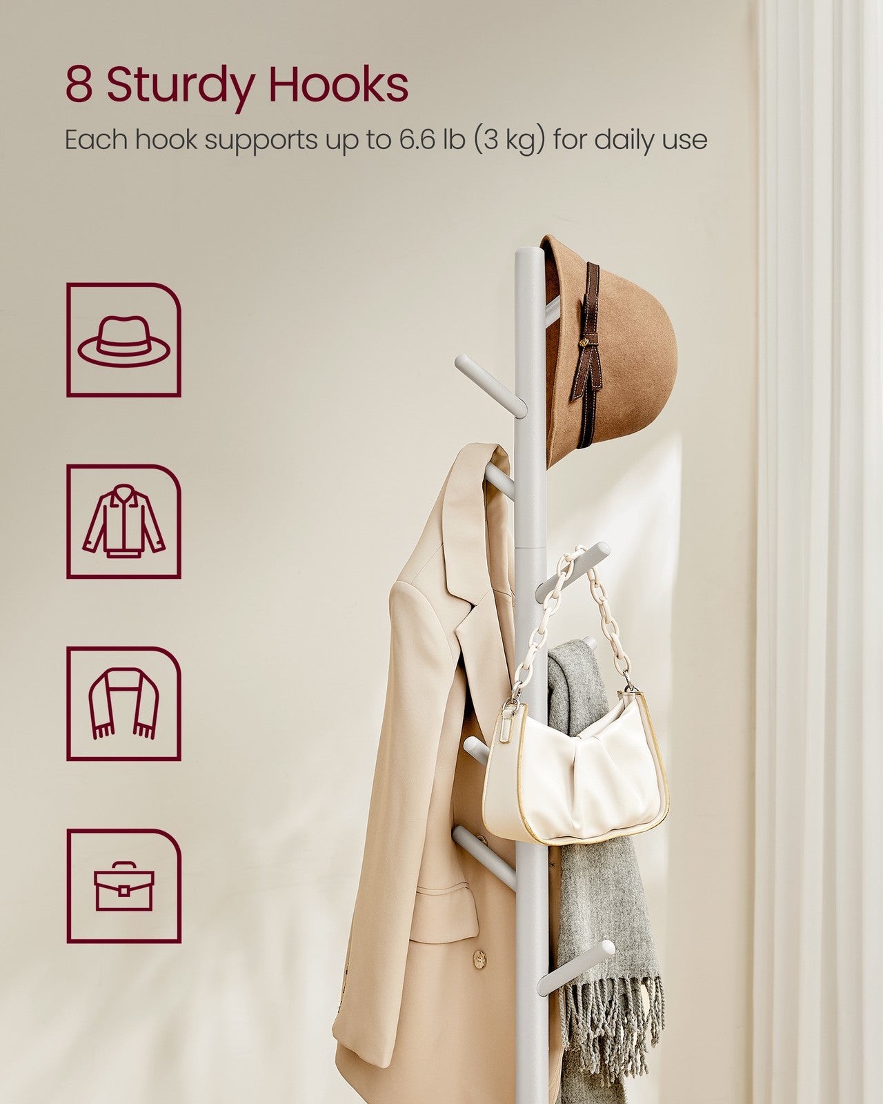 White Coat Stand with 8 Hooks - image 18