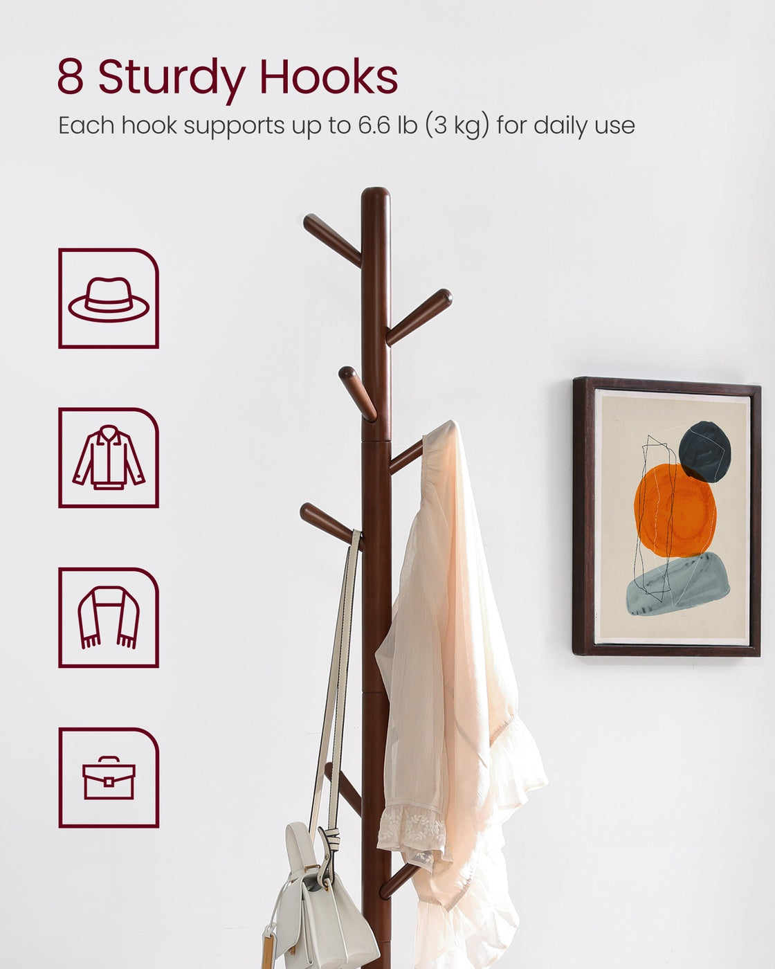 White Coat Stand with 8 Hooks - image 22