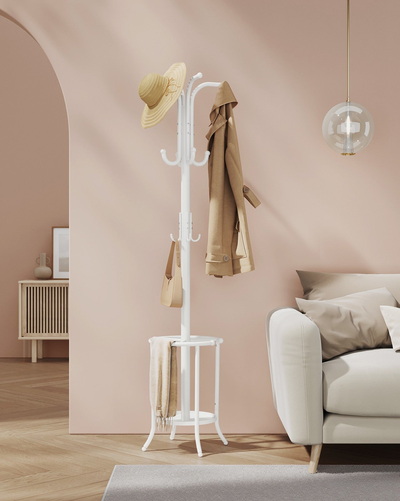 Freestanding Coat Rack with Umbrella Holder Pearl White - image 7