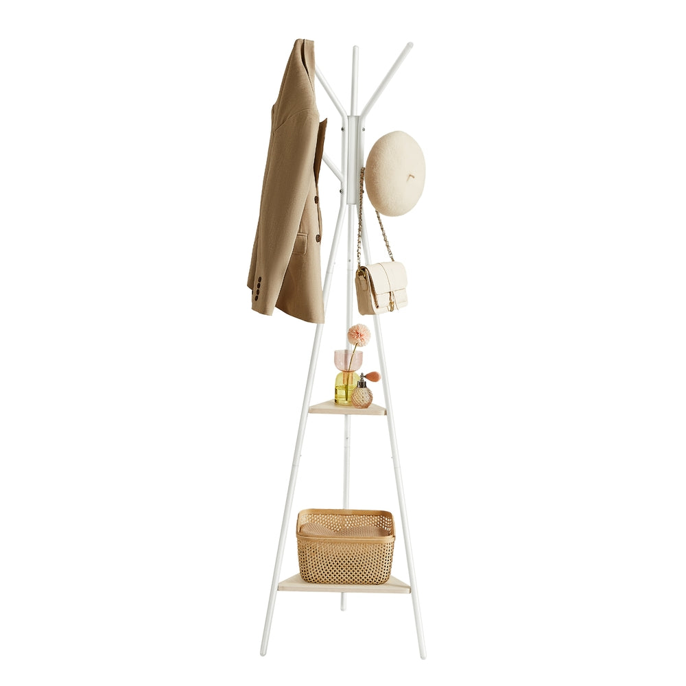 Industrial Hall Tree with 2 Shelves - Coat Rack & Bag Holder for Entryway, Rustic Beige & White Storage Stand - image 1